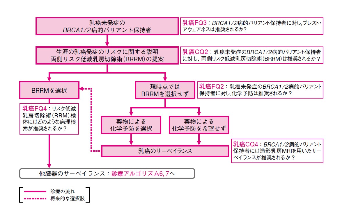 図 乳癌未発症のBRCA1/2病的バリアント保持者に対する乳癌の予防・サーベイランス