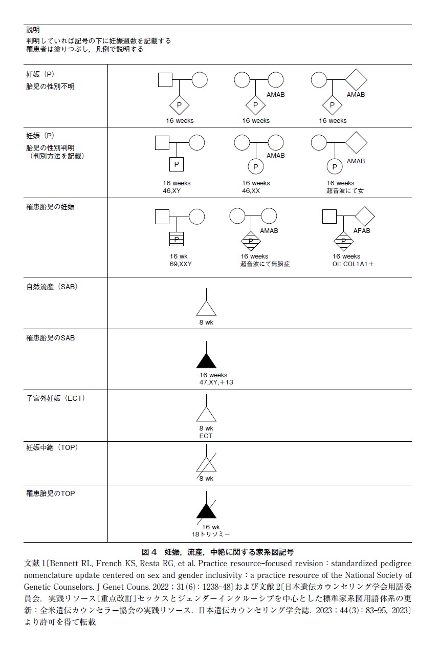 図4 妊娠,流産,中絶に関する家系図記号